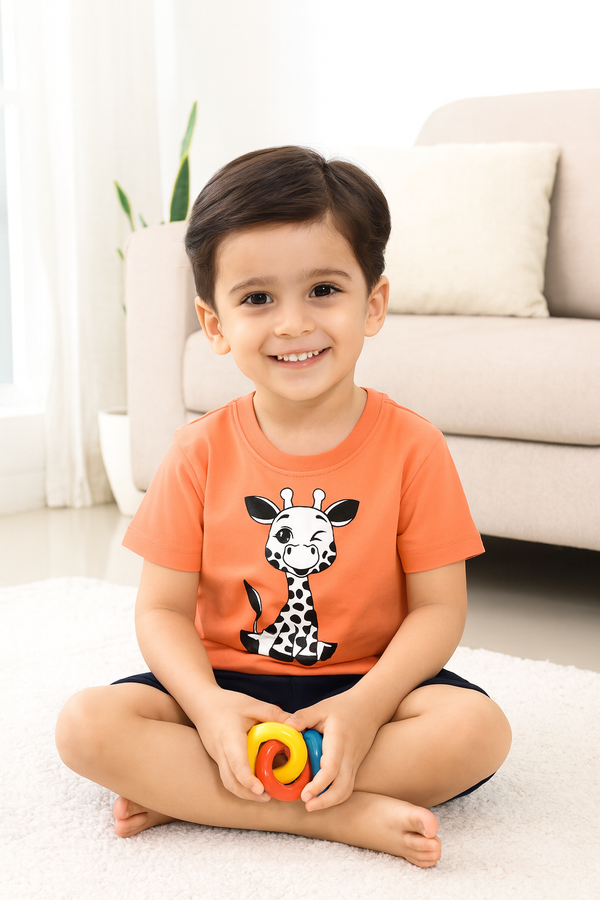 Boys Cotton Half Sleeve T-Shirt - Casual Summer Wear – Giraffe Print
