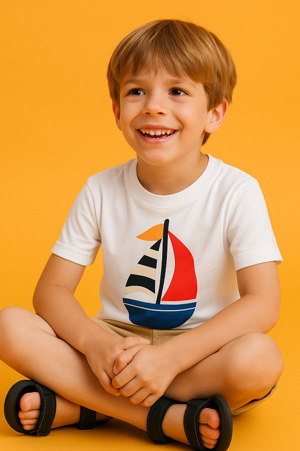 Boys Cotton Half Sleeve T-Shirt - Casual Summer Wear – Boat Print