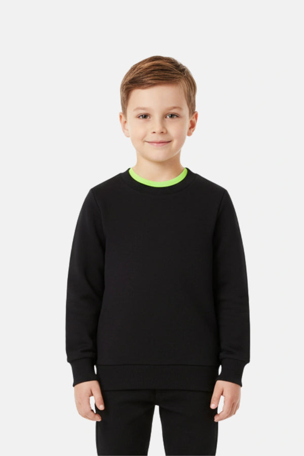 Unisex Kids Sweatshirt – 100% Cotton Terry Winter Pullover - Black