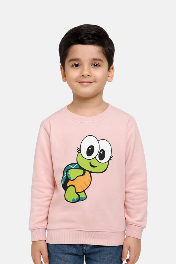 Unisex Kids Sweatshirt – 100% Cotton Terry Winter Pink Pullover - Turtle Print